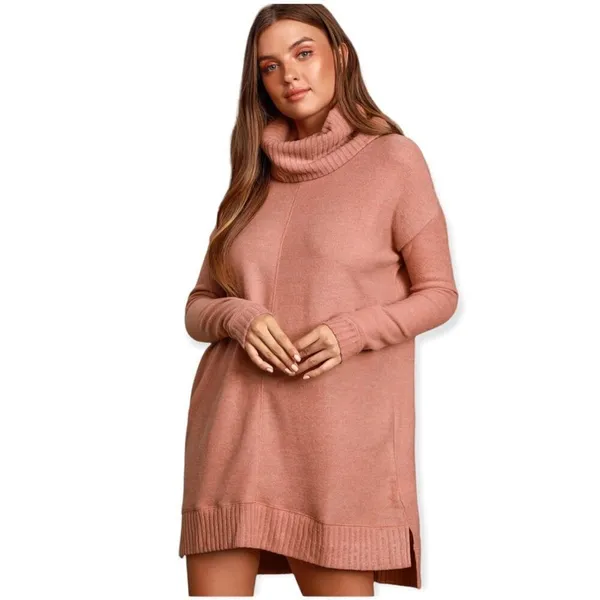 NWT * LULU'S Autumn Daze Mauve Pink Cowl Neck Long Sleeve Sweater Dress - Image 3