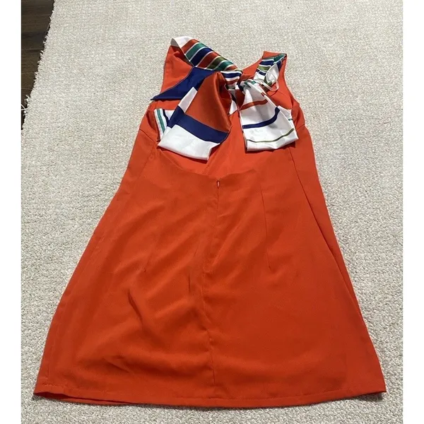 Lulus Women’s Chiffon Mini Shift Dress Sleeveless Sz XS Orange Nautical Zip ￼ - Image 12