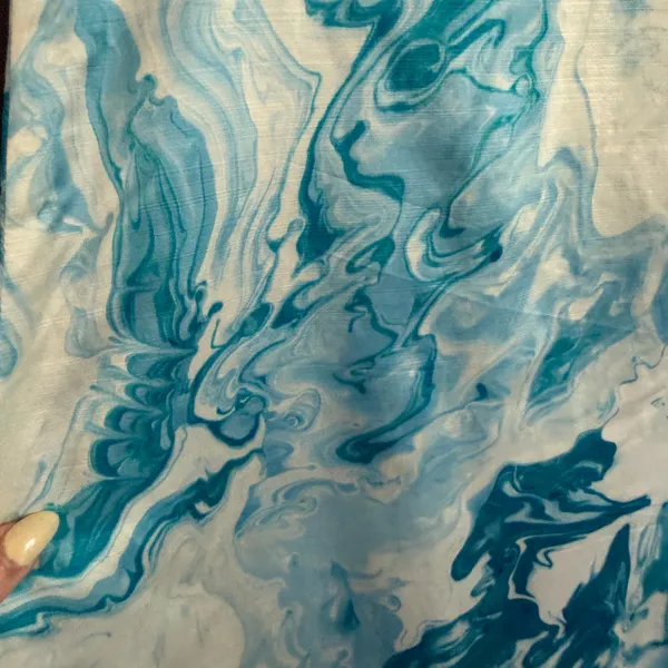 MAEVE | Marbled Waters Blue and White Silk Cotton Blend Shift Dress | 2 - Image 5