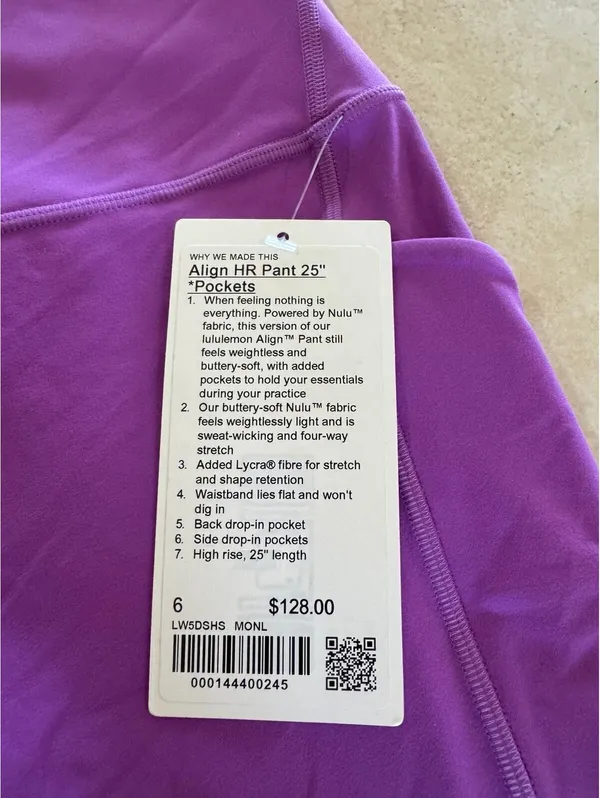 Lululemon Align With Pockets High-Rise 25” Moonlit Magenta Size 6 NWT - Image 4