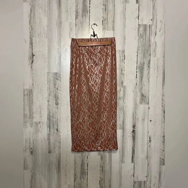 Brown Printed Two Piece Skirt Set Medium | Strapless Tube Top & Midi Skirt - Image 7