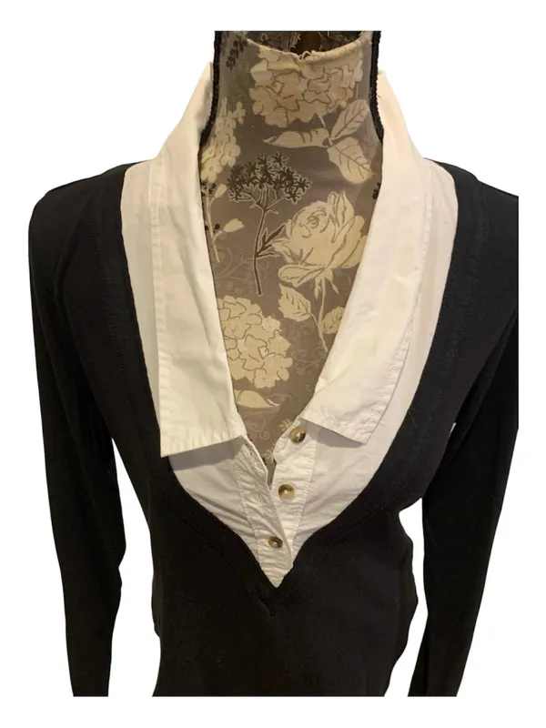 Pilcro Black V-Neck Bodysuit with White Faux-Collar XL NWOT - Image 5