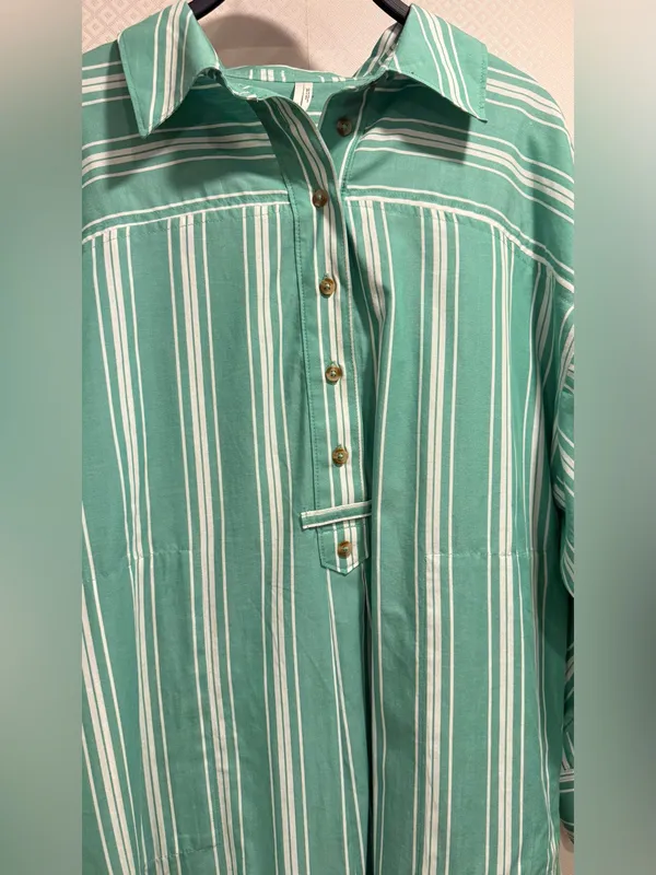 NWT Anthropologie Mint Green and White Striped Midi Shirt Dress Cotton - Image 10