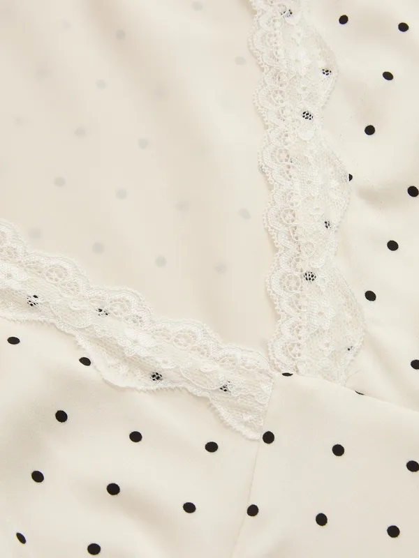 CoMMENSE Polka Dot Lace Trim Maxi Dress, size medium NWT Satin Sold out - Image 11