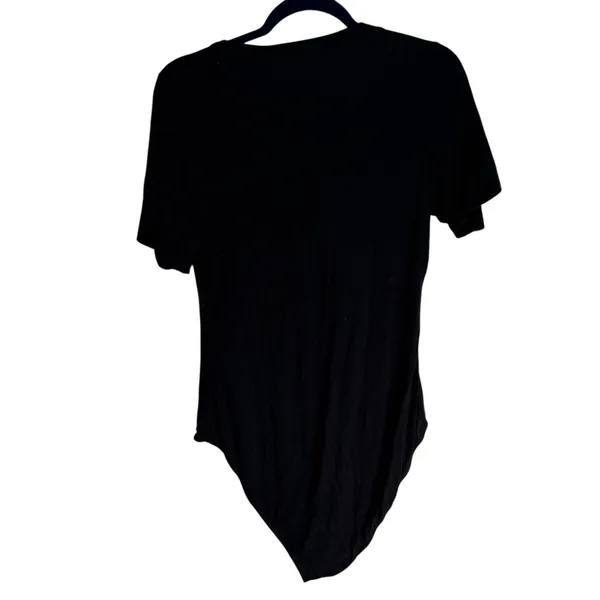 Free People Black Deep V Neck Short Sleeve Thong‎ Bodysuit L Made in USA - Image 7