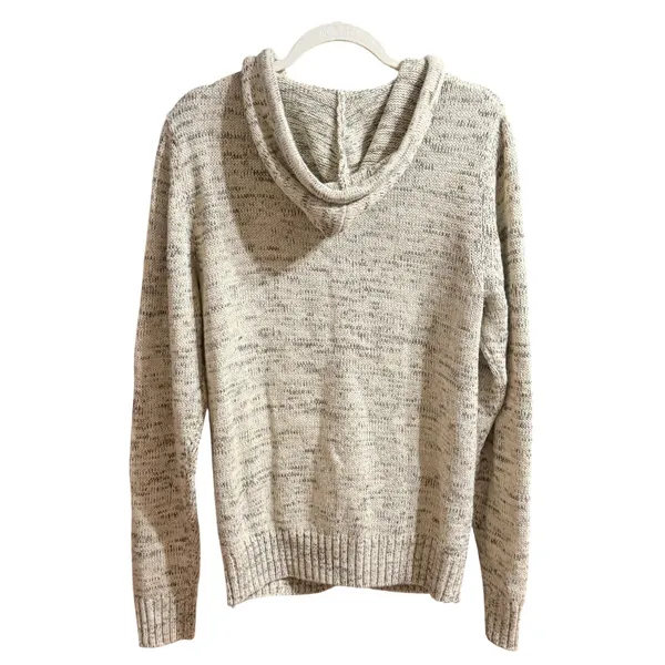 Ministry of Fashion 1886 Marled Knit Henley Hoodie Sweater Cream Grey Medium - Image 2