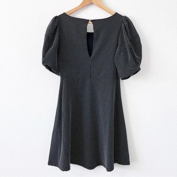 Free People Penelope Puff Sleeve Polka Dot Black Fit & Flare Mini Dress - Image 7