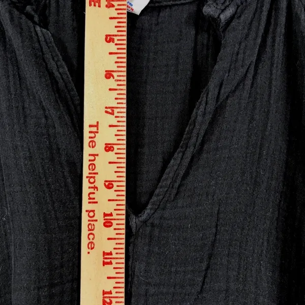 Old Navy Womens XL Black Cotton Gauze Ruffle Neck Babydoll Mini Dress Pockets - Image 8