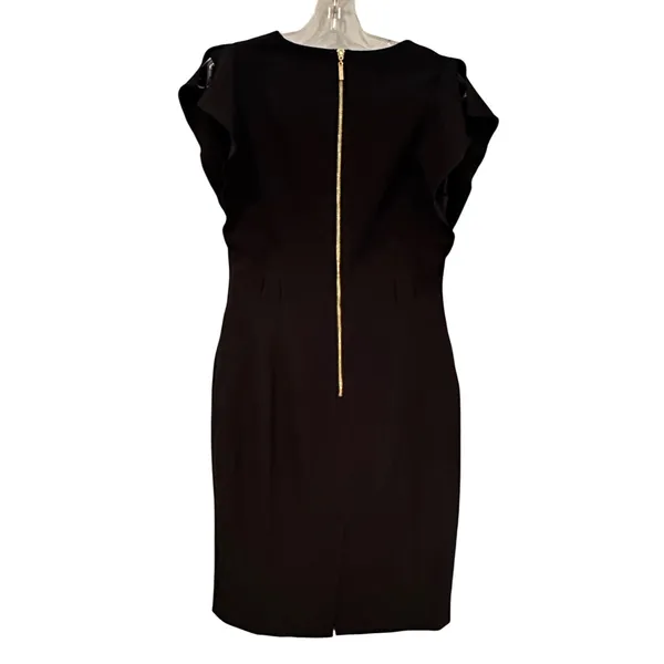 Eliza J Ruffle Sleeve Sheath‎ Dress Women's 6 Black Crepe LBD Classic Career - Image 10