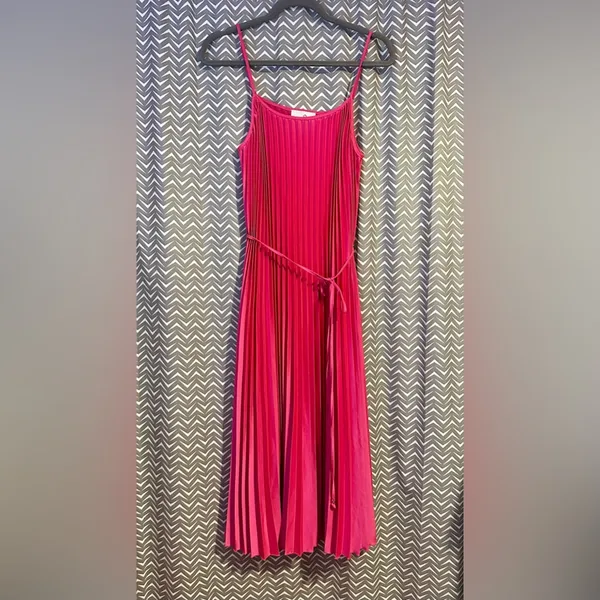 NWT SAM EDELMAN | Hammered Satin Plissé Dress in Hot Pink, size M - Image 2