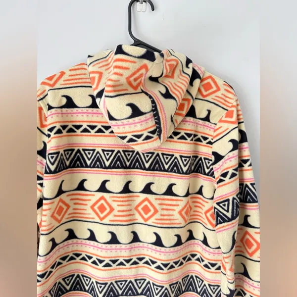 O’Neill Half Zip Fleece Pullover Hoodie Waves Pattern Multi Color Hippie Boho L - Image 9