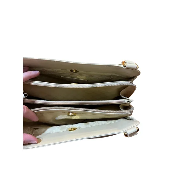 Etienne Aigner Cream Leather Shoulder Bag Gold Hardware Triple Compartment Purse - Image 14