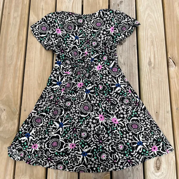 Marine Layer Dress Camila Mini V Neck Short Sleeve Black Floral Hemp Blend‎ XS - Image 2