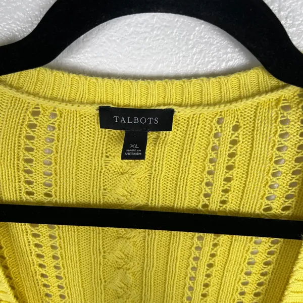 Talbots Women's Open‎ Knit Button Front Cardigan Yellow Sz XL - Image 2