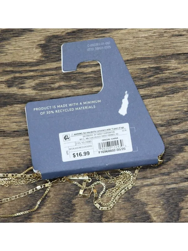 NWT Universal Thread Pendant Box Link Multi-Strand Necklace Gold Yellow 21" + 3" - Image 4