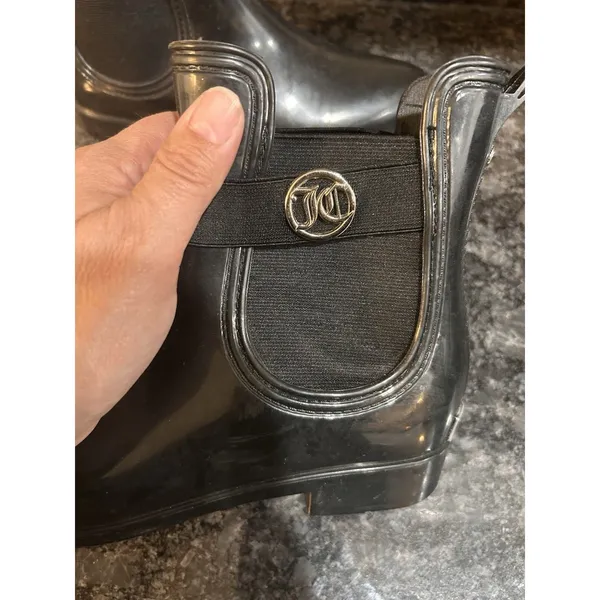 Juicy Couture Black Rain Boots Rubber Women's Ankle Black Size 7 Goth Witchy Y2K - Image 2