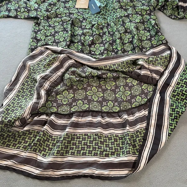 VERO MODA Tunic Dress XL Green Floral Print Button Neck Bell Sleeves Tiered NWT - Image 5