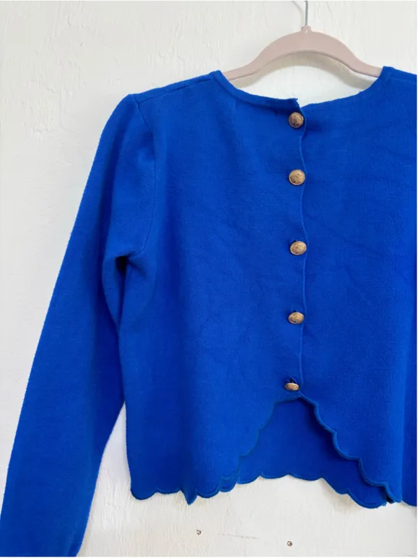 Women's Peace n' love Blue Scalloped Crew Neck Sweater Button S Wool Viscose - Image 12