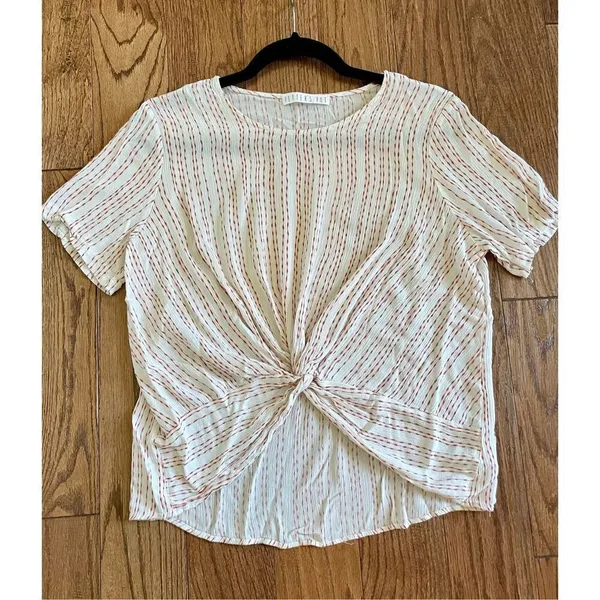 Anthropologie Potters Pot white linen textured cropped knot front blouse - Image 6