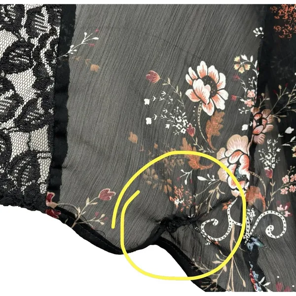 American Eagle Sheer Open Front‎ Kimono Black Floral Lace Sz M Fairy Whimsigoth - Image 8