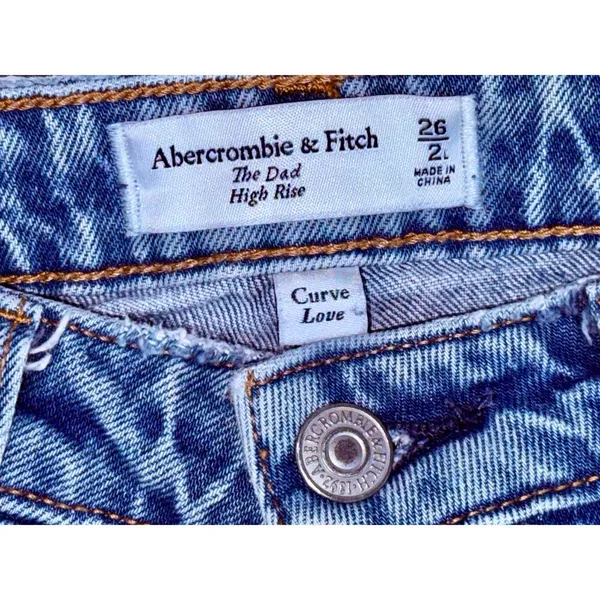 Abercrombie & Fitch Curve Love Dad High Rise Blue Denim Jeans Womens Size 26 2 L - Image 4