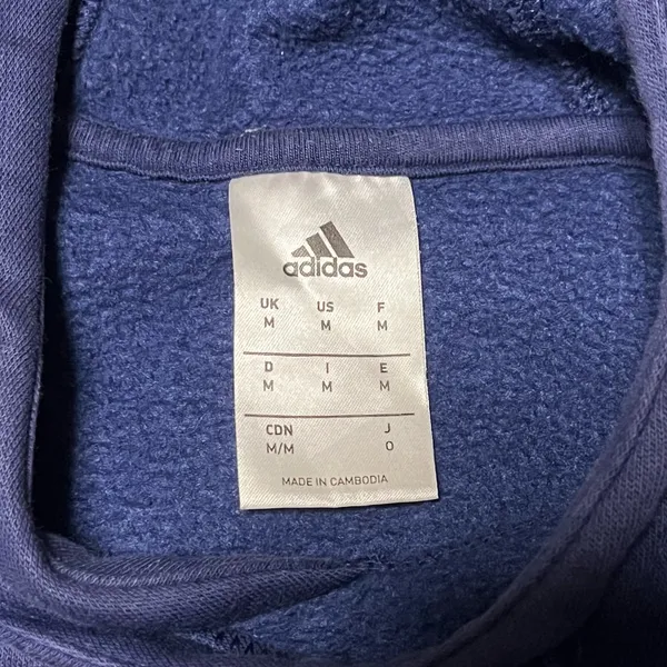 M Adidas Navy Fleece Hoodie Pullover With White Accents Athletic Athleisure - Image 4