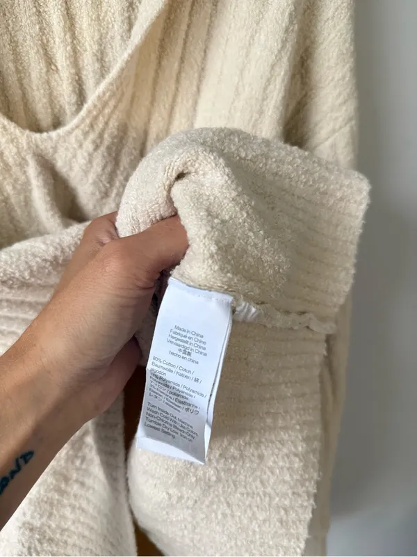 J. Crew Cozy Cream V-Neck Hooded Sweater with Pockets Ribbed Beige Cream Size M - Image 6