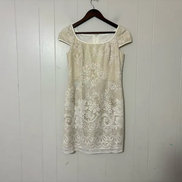 Vintage 90s Scott McClintock Petites Lace Gold Iridescent Bridal Dress 8 Wedding - Image 2
