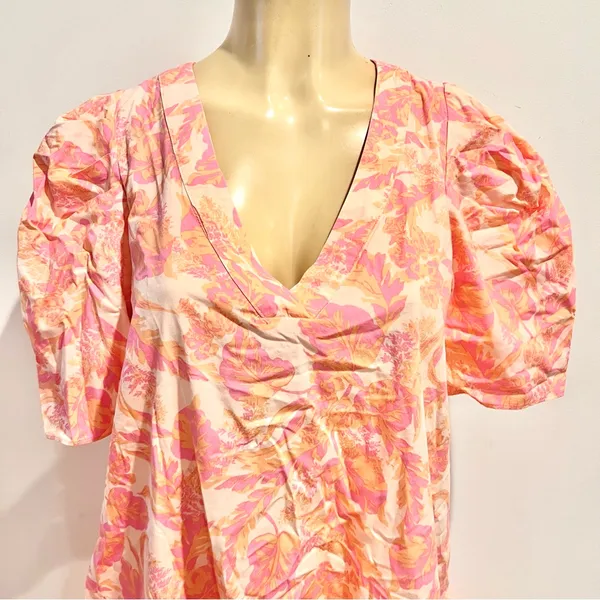 Olivaceous Pink Floral Dress Sz M Puff Sleeves Ruffle - Image 2
