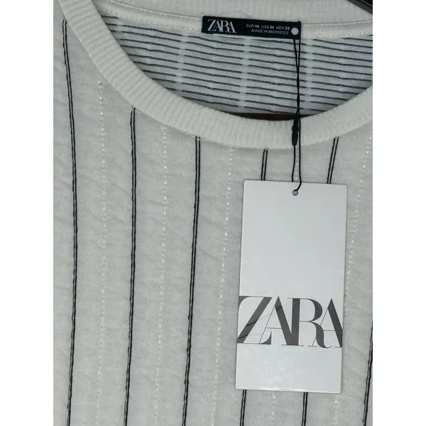 NWT Zara Boxy Oversized Striped Soft Quilted Long Sleeve Sweater M White Black - Image 8
