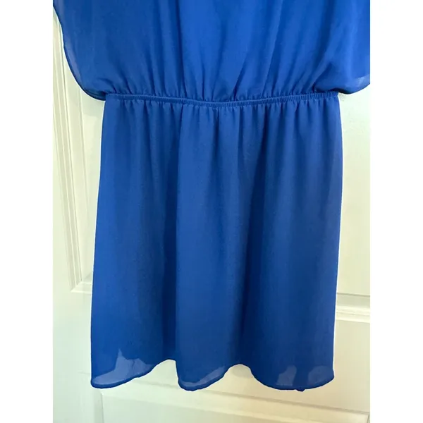 Blue tropical Back Pattern Mini Lined Dress Women's Sz Small - Image 4