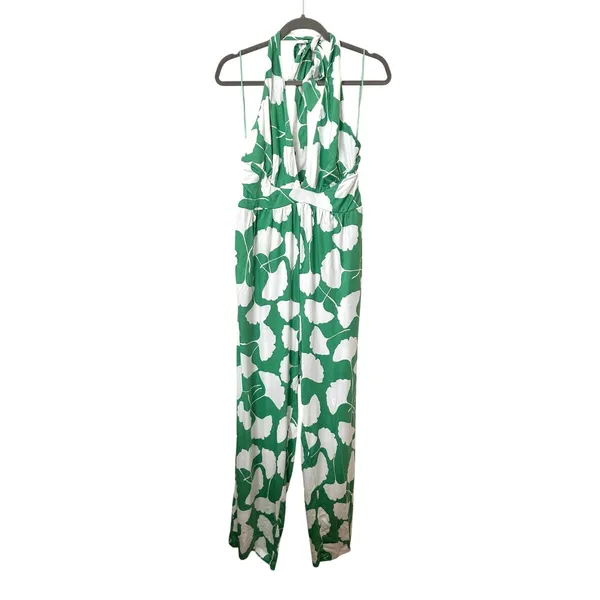 DIANE VON FURSTENBERG X TARGET Floral Halter Jumpsuit Ginkgo Green Large - Image 3