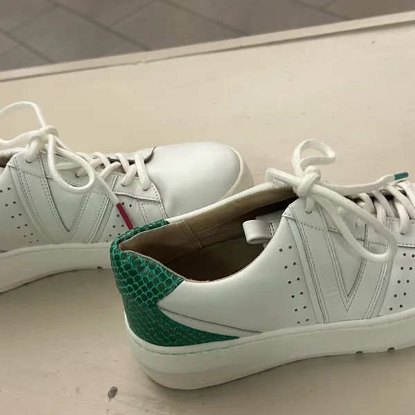 Sneakers White Leather Women's Sneakers with Green Heel Accent 6 by Vionic - Image 9