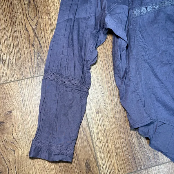 Free People Purple‎ Embroidered Lace Lagenlook Blouse Small Boho New Romantics - Image 2
