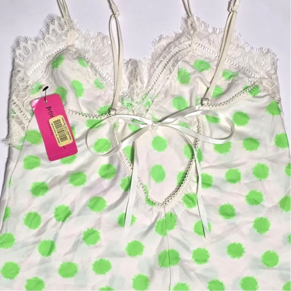 Betsey Johnson Intimates Green Dot Silky Luxe 2-Piece Pajama Short Set Small NEW - Image 14