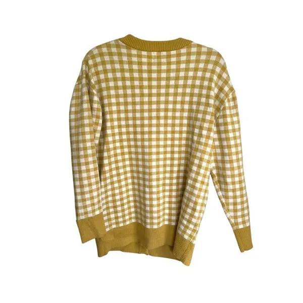 Joie Womens‎ M Oversized Butter Yellow Gingham Cardigan Preppy Academia Grandpa - Image 3