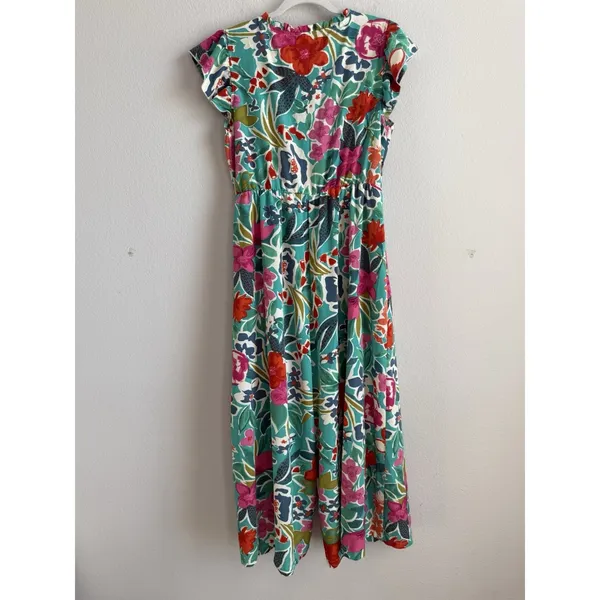 Bloomchic Tropical Floral Jumpsuit Teal/Multicolor Lightweight‎ Wide Leg Size 12 - Image 10