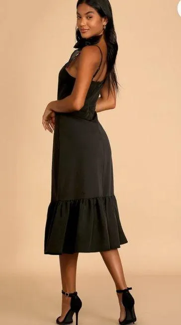 Lulus Beautiful black bow midi dress - Image 2