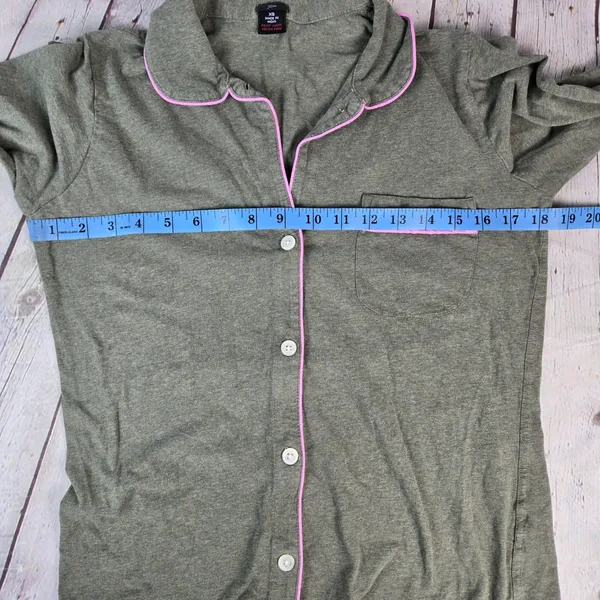 J. Crew Dreamy long-sleeve cotton pajama set XS Olive Green Pink Piping AC318 - Image 9