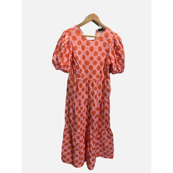 Who What‎ Wear Tiered Midi Dress Womens S Pink Orange Polka Dot Puff Sleeve Boho - Image 2