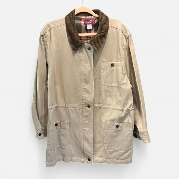Vintage Tan Barn Coat Corduroy Collar Cotton Utility Jacket Chore Coat Large - Image 4