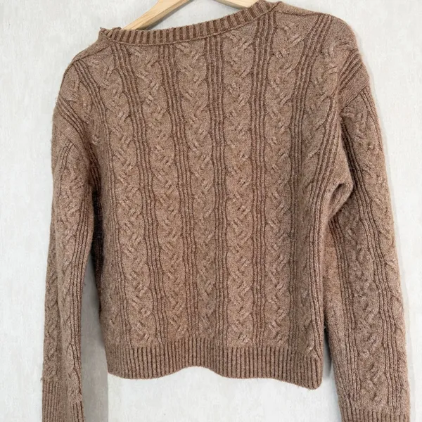 J. Crew Women’s Cable Knit Sweater Wool Alpaca Blend Soft Yarn in Brown S - Image 5