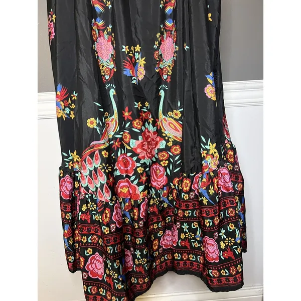 Be Passion Dress Womens Small Black Multicolor Floral Peacock Maxi Boho Sundress - Image 11
