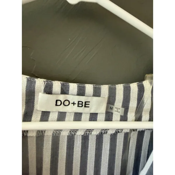 DO+BE Blue White Striped Front Tie Surplice V-Neck Long Sleeve Blouse Preppy M‎ - Image 2