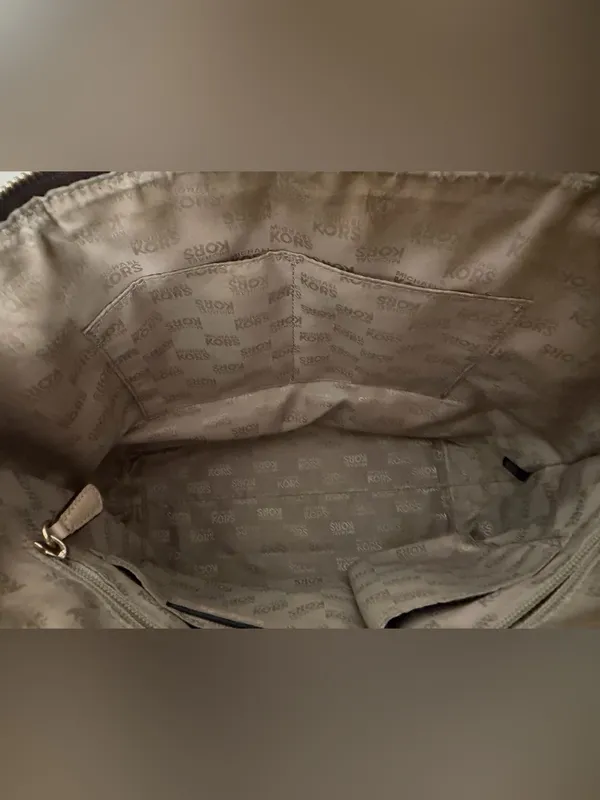 Michael Kors Brown MK Monogram Tote with Beige Handles - Image 7