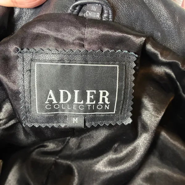 Adler Collection Black Genuine Leather Jacket Zip Front Collared Minimalist M - Image 5