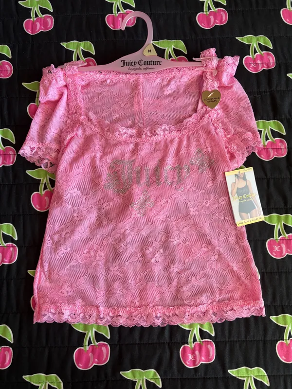 NWT Juicy Couture Pink Lace Rhinestone Cami and Short Set - Image 2