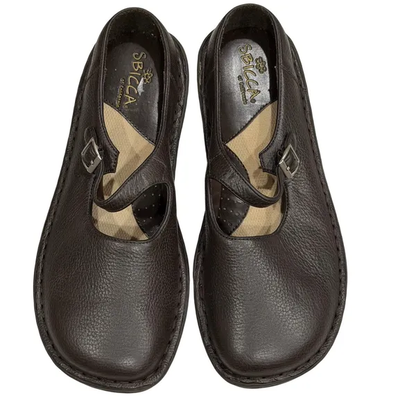 Sbicca Mary Jane Buckle Strap Shoes‎ 6.5 Brown Pebbled Leather Comfort Cottage - Image 3