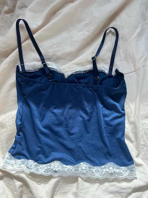 Navy Blue Satin/Lace Top - Image 2