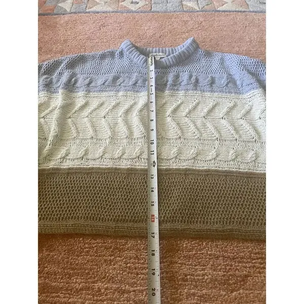 Derek Heart colorblock knit sweater blue cream brown size M - Image 3